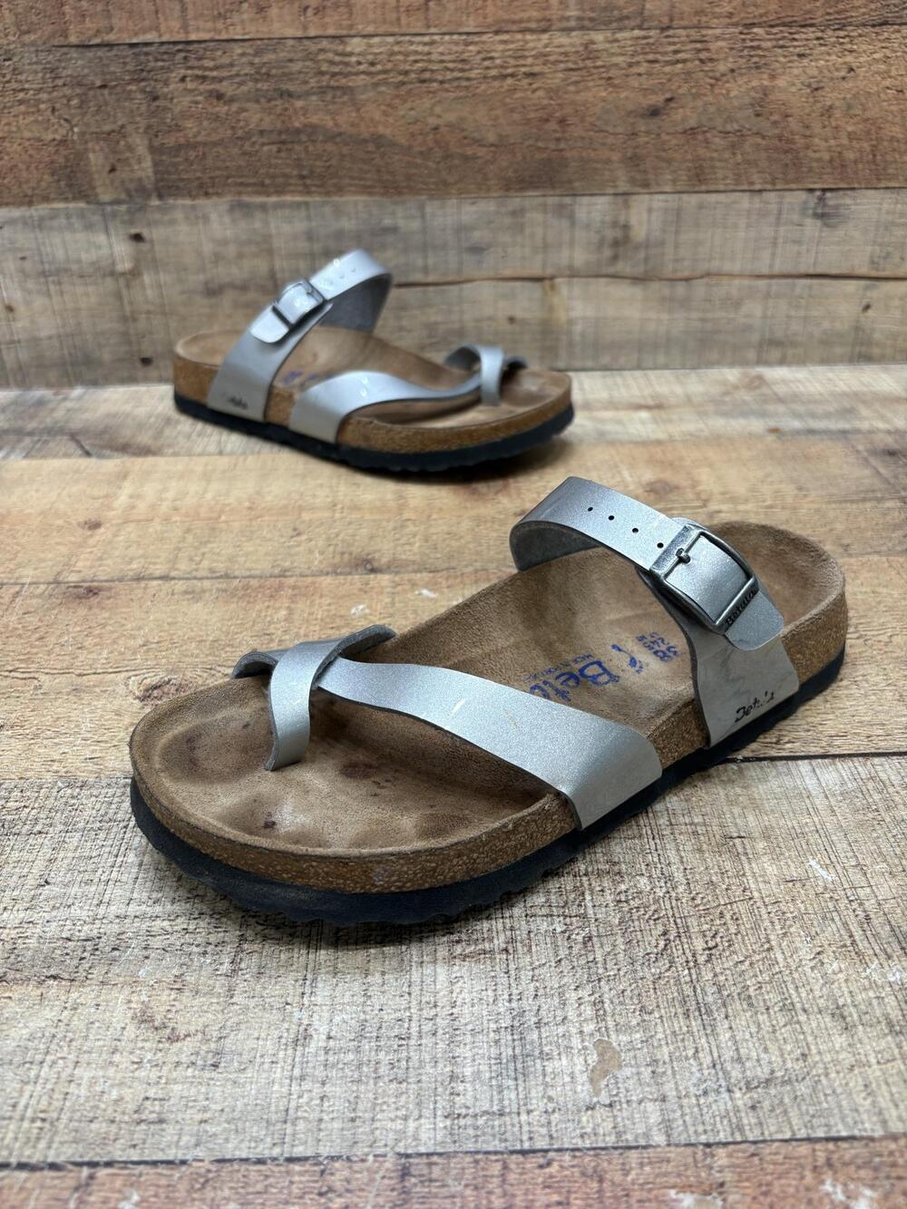 Betula by Birkenstock sandals Womens Size 7 N 38 Silver Strappy Buckle Shoes